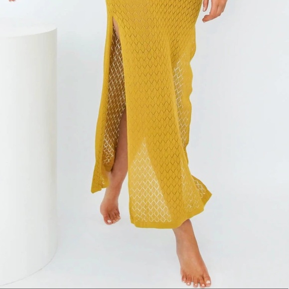 Lynwood Gold Sexy Halter Slit Knitted Beach Maxi Dress Semi Sheer Coverup - Picture 8 of 10